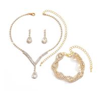 TTPSRY Parure Bijoux Femme Goutte Cristal Collier Boucles D'oreilles Bracelet Argenté Strass Brillants Mariage Soirée Élégant
