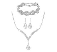 TTPSRY Parure Bijoux Femme Goutte Cristal Collier Boucles D'oreilles Bracelet Argenté Strass Brillants Mariage Soirée Élégant