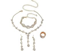 TTPSRY Parure Bijoux Femme Strass Cristal Ensemble Collier Bracelet Boucles d'Oreilles Bague Accessoires Mariage Soirée Parures pour Femme Cadeau Anniversaire Fête