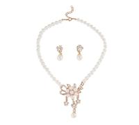 TTPSRY Parure Bijoux Fleur Perle Collier Boucles D'oreilles Ensemble Élégant Cristal Strass Pendentif Bijouterie Femme