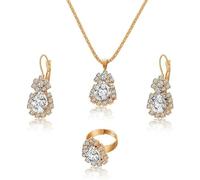 TTPSRY Parure Bijoux Goutte Cristal Brillant Collier Boucles Oreilles Bague Ensemble Élégant Strass Doré Accessoires Femme