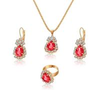 TTPSRY Parure Bijoux Goutte Cristal Brillant Collier Boucles Oreilles Bague Ensemble Élégant Strass Doré Accessoires Femme