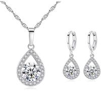 TTPSRY Parure Bijoux Goutte Eau Cristal Brillant Collier Boucles Oreilles Argent Ensemble Élégant Zircon Cubique