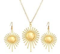 TTPSRY Parure Bijoux Soleil Rayonnant Collier Boucles D'oreilles Ensemble Doré Brillant Accessoires Femme Élégants