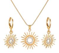 TTPSRY Parure Bijoux Soleil Rayonnant Collier Boucles D'oreilles Ensemble Doré Brillant Accessoires Femme Élégants