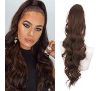 TTPSRY Ponytail Cheveux Naturel Wave Bouclé 60 CM Drawstring Longue Queue De Cheval Cheveux Extension Ponytail Synthétique Postiche pour Femmes Utilisation Quotidienne（Brun rougeâtre）