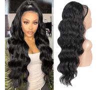 TTPSRY Ponytail Cheveux Naturel Wave Bouclé 60 CM Drawstring Longue Queue De Cheval Cheveux Extension Ponytail Synthétique Postiche pour Femmes Utilisation Quotidienne（Noir）