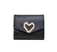 TTPSRY Porte Monnaie Femme Trifold Petit Cuir PU Portefeuille Coeur Boutons Pression Portefeuilles Souple Plusieurs Compartiments Emplacements Carte Cash ID Mode Cadeau（Noir）