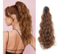TTPSRY Queue Poney Ondulée Synthétique Clip Extension Cheveux Longue Naturelle Postiche Volumineuse Attache Facile Coiffure Rapide