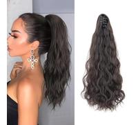 TTPSRY Queue Poney Ondulée Synthétique Clip Extension Cheveux Longue Naturelle Postiche Volumineuse Attache Facile Coiffure Rapide