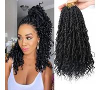 TTPSRY Rajout Cheveux au Crochet 14 Pouces Bohemian Tissage Bouclé Naturel Extensions de Cheveux Synthétiques Tresses Box Braids pour Femmes Noires (1B)
