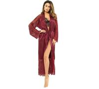 TTPSRY Robe de Chambre Femme Peignoir Satin Long Kimono Dentelle Manches Transparentes Ceinture Ajustable Vêtement de Nuit Élégant Chambre à Coucher Confortable