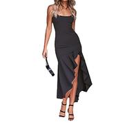 TTPSRY Robe d'Été pour Femme Slim Moulante Sans Manches à Spaghetti Couleur Unie Élastique Skinny De Soirée De Club (Noir/M)