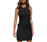 TTPSRY Robe Femme sans Manches Sexy Courte Moulante Bretelles Robe Ete Plage Chic Dos Nu Clubwear Cocktail Soirée Faire Le Nœud Dress(Noir XXL)