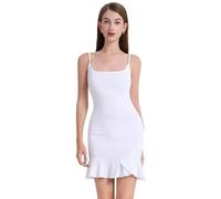 TTPSRY Robe sans Manche Femme Bretelles Fines Moulante Volants Asymétriques Chic Et Elegant Soirée Cocktail Club Été Robes de Soiree Mini Robe Décontractée