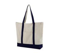 TTPSRY Tote Bag en Toile Grand Sac de Plage Avec Fermeture à Glissière et Multipoches Sac a Main Sacs de Courses et Cabas Lavables et Réutilisables pour Vacances Voyage（Bleu）