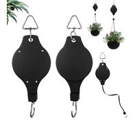 TTQiAnJ 2pcs Poulies de Plantes Robuste et Facile à Rétractable Crochet pour Suspendre des Paniers à Plantes,Pot de Fleur,Cage à Oiseau,21x7x2cm,Noir