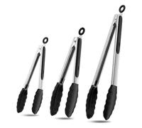 TTSTOIEE pince cuisine 3 pièces (7/9/12 pouces), en acier inoxydable et silicone -pince barbecue, résistante à la chaleur et antidérapante, adaptée à la friteuse -pince grille pain, pince alimentaire