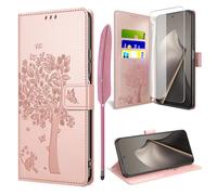 TTSWJBD Coque pour Xiaomi 15T avec Verre Trempé, Étuis Rabat Folio Anti-Choc Protection Housse Cuir PU Portefeuille [Fermeture Magnétique][Emplacements Cartes][Stand Feature] - Rose Pâle