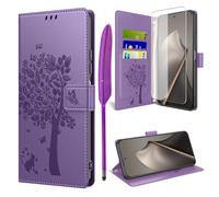 TTSWJBD Coque pour Xiaomi 15T avec Verre Trempé, Étuis Rabat Folio Anti-Choc Protection Housse Cuir PU Portefeuille [Fermeture Magnétique][Emplacements Cartes][Stand Feature] - Violet