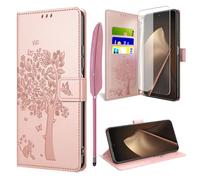 TTSWJBD Coque pour Xiaomi 15T Pro avec Verre Trempé, Étuis Rabat Folio Anti-Choc Protection Housse Cuir PU Portefeuille [Fermeture Magnétique][Emplacements Cartes][Stand Feature] - Rose Pâle