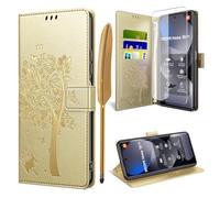 TTSWJBD Coque pour Xiaomi Redmi Note 15 4G / 5G avec Verre Trempé, Étuis Rabat Folio Anti-Choc Protection Housse Cuir PU Portefeuille [Fermeture Magnétique][Emplacements Cartes][Stand Feature] - Or