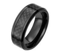 TTVOVO Bague de mariage noire de 8 mm avec incrustation en fibre de carbone noire et bords polis pour homme et femme, Pas de pierre précieuse