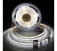 TTWAY Ruban LED COB 3M, Bandeau LED 6000K avec Alimentation et Télécommande, DC24V, 480LEDs/M, CRI 90+, Largeur 8mm, Ruban LED 3m Blanc Froid pour Décoration de Chambre