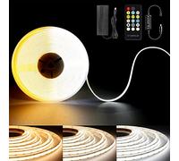 TTWAY Ruban LED COB CCT 10m, Tunable Bande LED Blanc avec Alimentation et Télécommande, 2700K à 6500K, CRI 90+, 608LEDs/M, DC24V, 10mm de Largeur, Ruban LED 10m pour Décoration Chambre