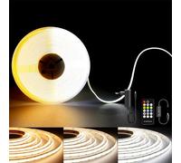 TTWAY Ruban LED COB CCT 3m, Tunable Bande LED Blanc avec Alimentation et Télécommande, 2700K à 6500K, CRI 90+, 608LEDs/M, DC24V, 10mm de Largeur, Ruban LED 3m pour Décoration Chambre