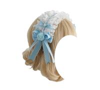 TTYAO REII Joli bandeau en dentelle avec nœud Lolita - Accessoire de cheveux pour femme - Blanc et bleu