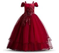 TTYAOVO Fleurs Filles Robe Mariage Fête Princesse Balle Robe (Taille130) 6-7 Ans 431 Bordeaux