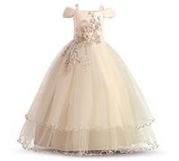 TTYAOVO Fleurs Filles Robe Mariage Fête Princesse Balle Robe (Taille140) 8-9 Ans 431 Beige