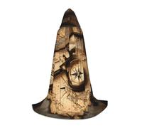 TTYDOKLA Cape à capuche avec boussole et carte du monde ancien, magicien et Renaissance avec capuche, pour jeux de rôle et fêtes