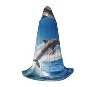 TTYDOKLA Cape à capuche avec imprimé dauphin dans la mer bleue, costume de magicien et Renaissance avec capuche, pour jeux de rôle et fêtes