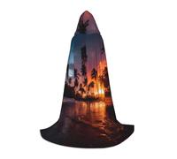 TTYDOKLA Cape à capuche imprimé coucher de soleil noix de coco, magicien et Renaissance avec capuche, pour jeux de rôle et fêtes