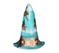 TTYDOKLA Cape à capuche imprimée palmiers et mer, magicien et renaissance avec capuche, pour jeux de rôle et fêtes