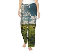 TTYDOKLA Cattle Farm Sanctuary Pantalon de pyjama confortable en flanelle pour femme, doux, chaud et adorable, Noir , XL