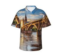 TTYDOKLA Chemise de plage tropicale à imprimé coucher de soleil de Strasbourg, chemises boutonnées, pour les vacances d'été et les activités de plein air, Noir , S