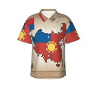 TTYDOKLA Chemise de plage tropicale imprimée drapeau mongol abstrait, chemises boutonnées, pour les vacances d'été et les activités de plein air, Noir , L