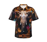 TTYDOKLA Chemises de plage tropicales à imprimé éléphant coloré, chemises boutonnées, pour les vacances d'été et les activités de plein air, Noir , 3XL