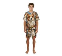 TTYDOKLA Corgi Ensemble de pyjama pour homme avec imprimé floral et jardin printanier, parfait pour les w nds paresseux et la détente nocturne, Noir , 3XL