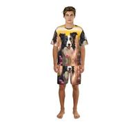 TTYDOKLA Ensemble de pyjama pour homme, imprimé floral Border Collie, pyjama pour homme, parfait pour les w nds paresseux et la détente nocturne, Noir , S