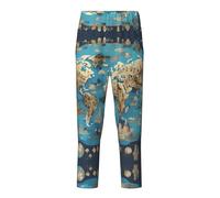 TTYDOKLA Joli pantalon de pyjama imprimé carte géographique du monde, parfait pour les loisirs, les moments en famille, le sport et les fêtes à thème, Noir , XS(5-6)