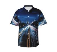 TTYDOKLA Magnifique chemise de plage tropicale avec vue nocturne sur la ville, chemises boutonnées, pour les vacances d'été et les activités de plein air, Noir , L