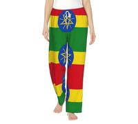 TTYDOKLA Pantalon de pyjama confortable en flanelle imprimé drapeau de l'Éthiopie pour femme, doux, chaud et adorable pantalon de pyjama de Noël, Noir , 3XL