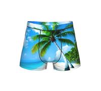 TTYDOKLA Sous-vêtements pour hommes imprimés palmiers et mer bleue, caleçons boxeurs, shorts élastiques confortables pour hommes, Noir , S