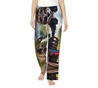 TTYDOKLA Steam Little Train Pantalon de pyjama confortable en flanelle pour femme, doux, chaud et adorable, Noir , L