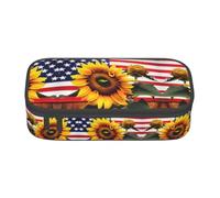 TTYDOKLA Trousse à crayons multifonction avec imprimé tournesol et drapeau américain - Esthétique - Grand espace de rangement, Noir , Taille unique, Étui à clé
