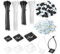 TTYSHIP® 200 Pcs Serre Cable Plastique + 200 Pcs Embase Adhesive, Serre Câbles Auto Adhésif pour Fixation Cable Electrique (Noir/Blanc)
